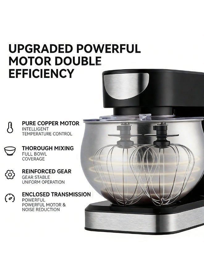 FDTY خلاط كهربائي عمودي سعة 5.5 لتر، آلة طهي ثلاثية الوظائف مزودة بخطاف عجن، خفاقة بيض، وقضيب خلط، آلة طهي كعك للخبز للاستخدام المنزلي اليومي (أسود) - Image 4